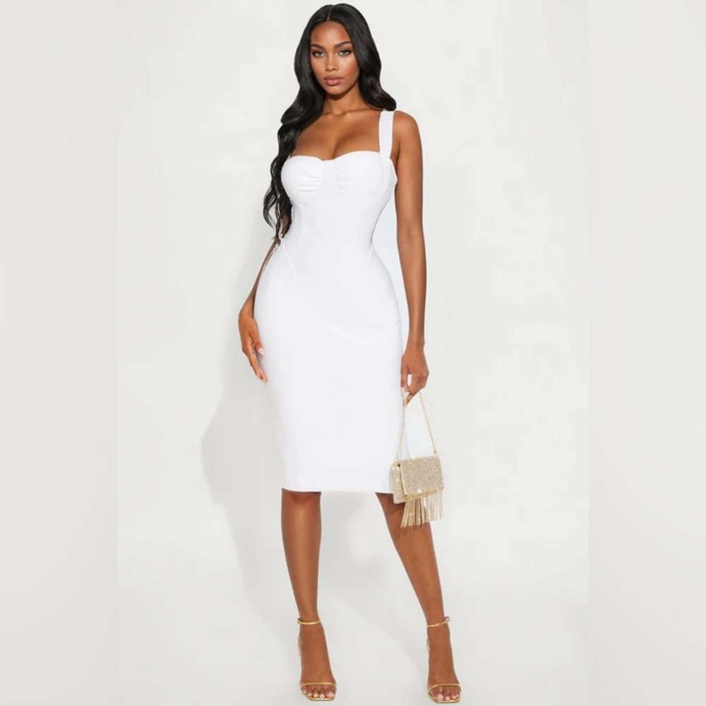 Women’s White Bandage Midi Dress - Sleeveless Sweetheart Neck